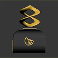 Elegant Black Display Cabinet With Golden Trophy Ornament And Logo Design