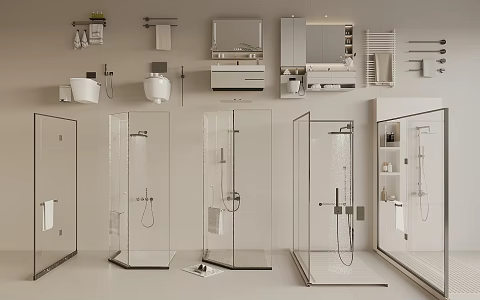 Modern Bathroom Supplies Combination Bath Cabinet Towel Rack Shower Partition Toilet 3d model