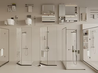 Modern Bathroom Supplies Combination Bath Cabinet Towel Rack Shower Partition Toilet 3d model