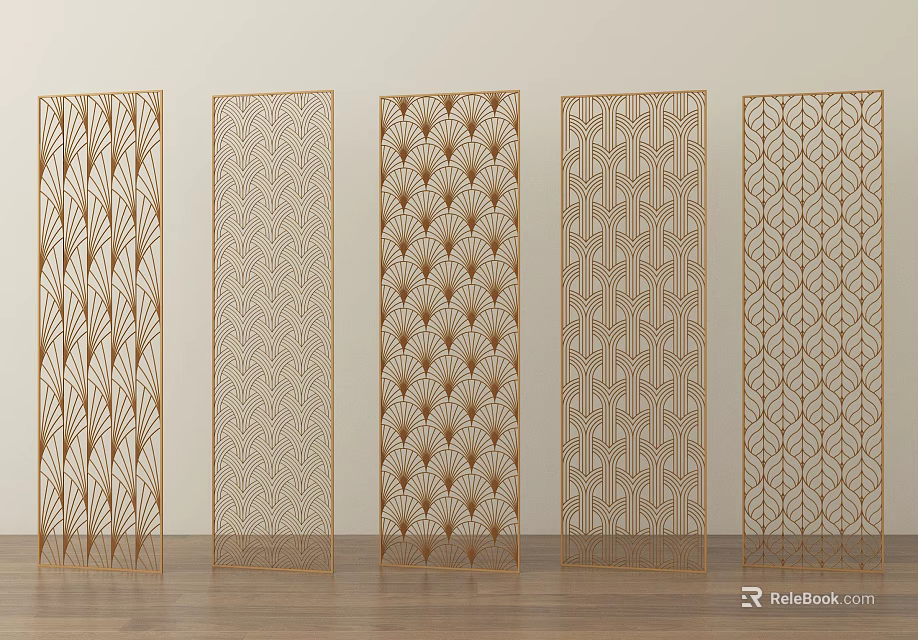 Elegant Metal Partition Screens With Intricate Patterns For Modern Interior Design 3d model