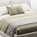 Comfortable Modern Double Bed With Upholstered Headboard Multiple Pillows Green Brown Blankets 3d model