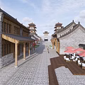 Traditional Chinese Commercial Street With Ancient Architecture And Outdoor Seating Areas
