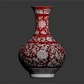Decorative Red Porcelain Vase With Intricate White Floral Patterns And Smooth Curved Body