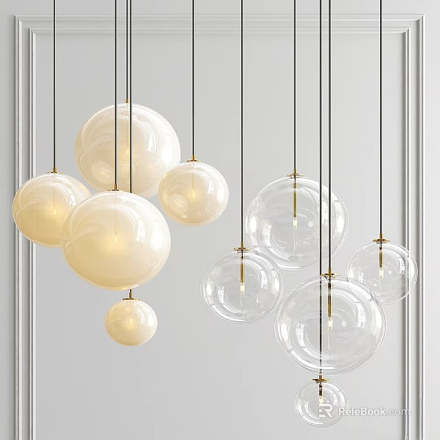 Elegant Modern Spherical Glass Pendant Lights With Transparent And White Globe Design 3d model 
