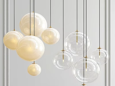 Elegant Modern Spherical Glass Pendant Lights With Transparent And White Globe Design 3d model