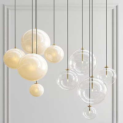 Elegant Modern Spherical Glass Pendant Lights With Transparent And White Globe Design 3d model