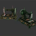 Two Vintage Sewing Machines With Decorative Floral Patterns And Classic Design