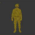 Military Figure In Camouflage Uniform With Green Beret Black Face Mask Standing On Gray Background