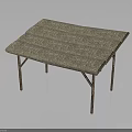 Sturdy Textured Table With Striped Surface And Metal Folding Legs