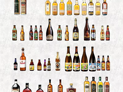 Assorted Wine Bottles And Glassware Collection With Various Sizes And Colors 3d model
