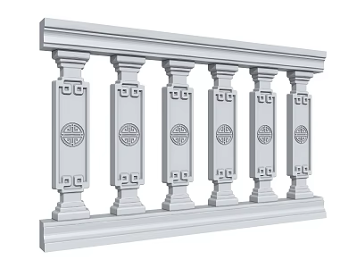 Elegant White Decorative Fence With Traditional Ornate Patterns And Symmetric Columns Structure 3d model