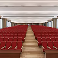 Spacious Conference Room With Stage Large Screen Podium And Rows Of Seats