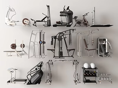 Home Gym Sports Equipment Including Treadmill Dumbbells Exercise Bike And Weight Bench 3d model