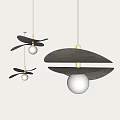 Three Modern Chandeliers With Leaf Shaped Blades Spherical Bulbs And Brass Frames 3d model