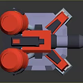 Red Turret Weapon Featuring Flame Logo Gray Barrel And Purple Red Base 3d model