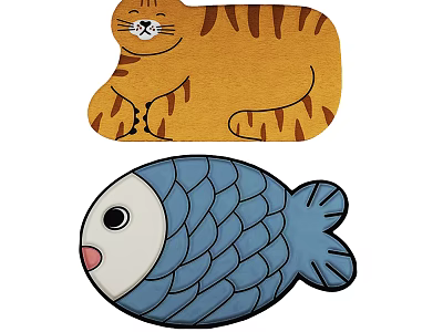Playful Cat and Fish Shaped Rugs Adding Fun to Home Floor Decor 3d model