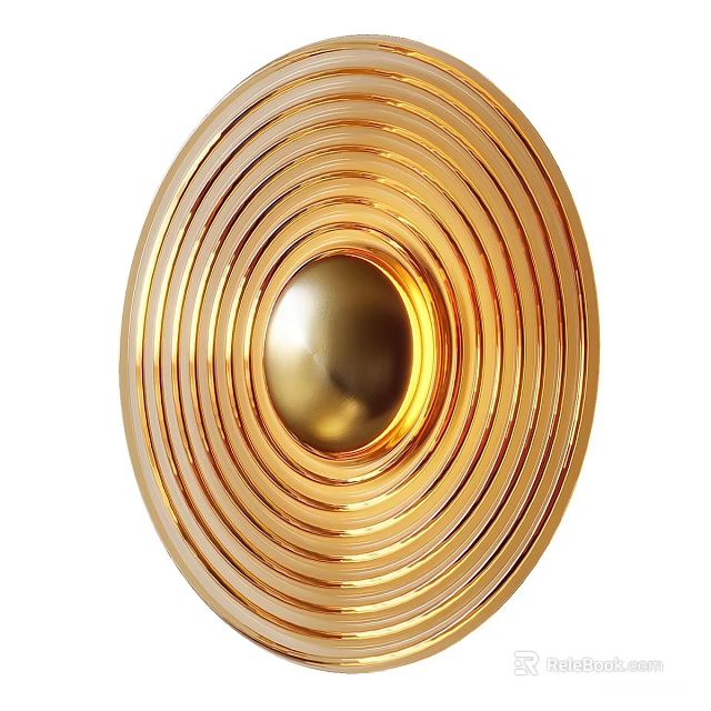 Modern Gold Wall Light With Circular Layered Rings And Central Sphere 3d model 