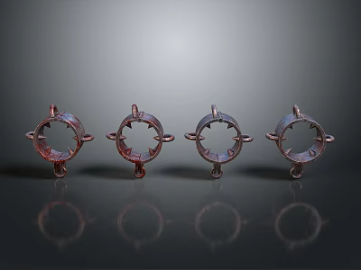 Metallic Ring Components In Red And Silver With Reflective Surfaces On Dark Background 3d model
