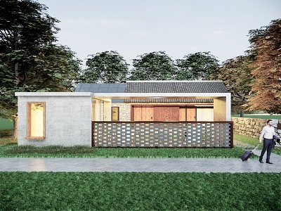 New Chinese Style Mentou Rural Self-built House Single-family Villa Homestay Courtyard Rural Courtyard College Public Building Corridor Mentou Landscape Courtyard Outdoor Architecture model