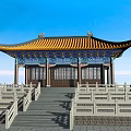 Traditional Ancient Chinese Building With Curved Roof Colorful Decorations Yellow Tiles And Stone Steps