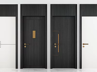 Modern Hinged Doors With Black White Panels And Golden Handles For Interior Design 3d model