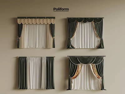 Poliform Curtains Different Styles Beige Dark Green With Gold Decorative Fabric Valance 3d model