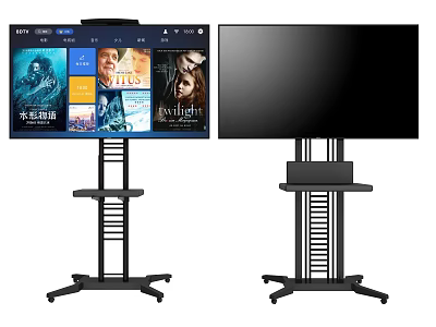 Modern Television On Wheeled Mobile Stand With Adjustable Height Displaying Media Content 3d model