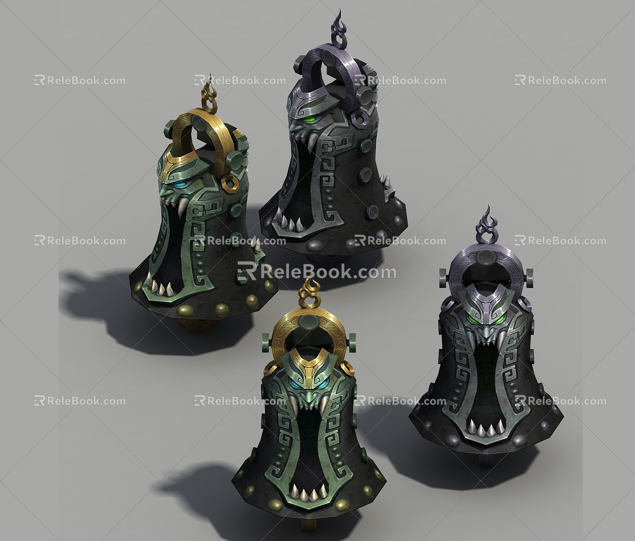 Three-Shading Two-Shading Soul Bell Ghost Clock Wing Clock Bronze Clock Big Clock East Emperor Clock Guofeng Martial Arts Fairy Swordsman Wind Object Parts Hand-painted Scene 3d model