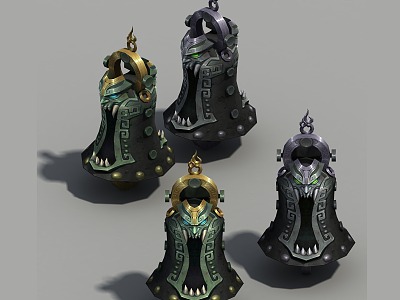 Three-Shading Two-Shading Soul Bell Ghost Clock Wing Clock Bronze Clock Big Clock East Emperor Clock Guofeng Martial Arts Fairy Swordsman Wind Object Parts Hand-painted Scene 3d model