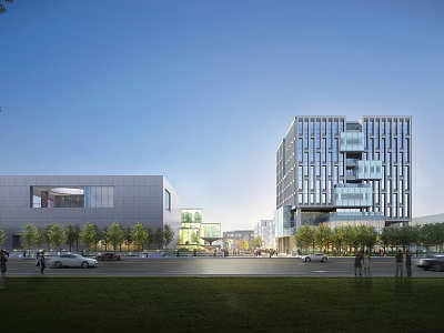 Modern Industrial Park Featuring Contemporary Buildings Greenery Roads And Pedestrian Areas 3d model