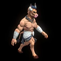 Bull Headed Game Movie Character With Muscular Build Arm Bands Tribal Shorts And Chest Badge