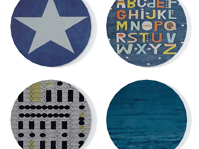 Decorative Round Rugs With Star Alphabet Geometric And Textured Blue Patterns 3d model