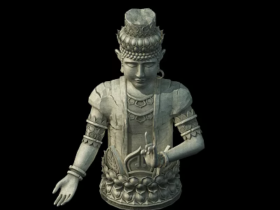 Intricate Stone Buddha Sculpture With Ornate Headdress Robe And Lotus Base 3d model