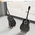 Musical Instruments Two Black Guitars On Stands By Indoor Window With Snowy View