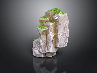 Stacked Rock Landscape Feature With Green Moss And Natural Textured Design 3d model