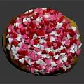 Delicious Donut Topped with Pink Frosting and Red White Heart Shaped Sprinkles