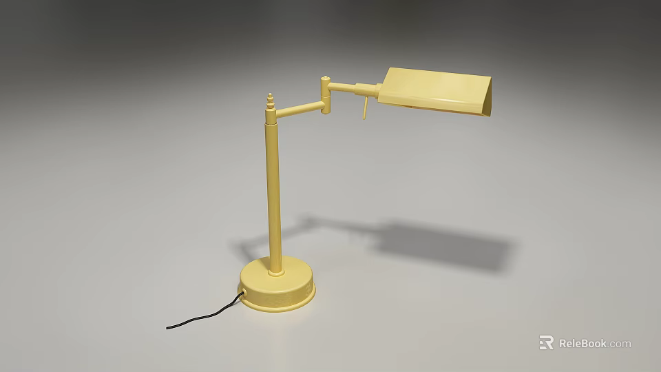 Yellow Table Lamp with Adjustable Arm Round Base and Black Cord 3d model 