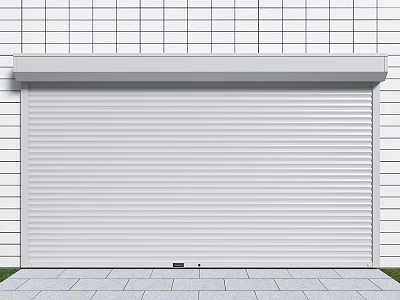 White Roller Shutter Door With Tile Wall And Stone Floor Exterior View 3d model