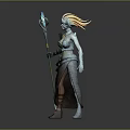 Fantasy Game Character With Golden Hair Holding Blue Glowing Staff And Green Gray Outfit