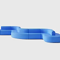 Blue Curved Public Chair With Modern Modular Design For Public Space Seating