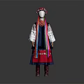 Traditional Ethnic Clothing With Embroidered Blouse Colorful Sash And Decorative Headpiece
