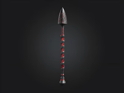 Decorative Metal Spear With Red Gemstone Inlaid Shaft And Pointed Head 3d model