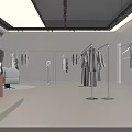 Modern Clothing Store Interior With Mannequins Clothing Racks Sofa And Large Poster