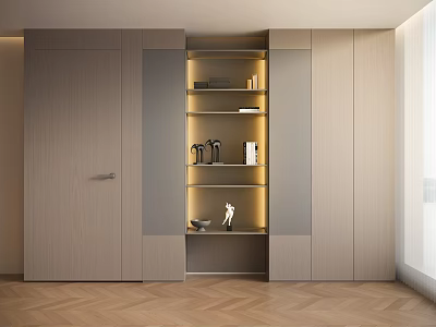 Modern Built in Bookcase with Illuminated Shelves Decorative Items and Books 3d model