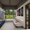 Supermarket Interior With Refrigerated Display Case Open Counter Wall Art Large Windows And Green View