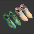 Stylish Silver And Gold Shoes With Shoelaces Reflective Material Three Pairs On Black Background