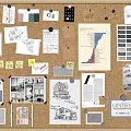 Corkboard Photo Wall Featuring Design Sketches Hand Drawn Illustrations Color Swatches Notes Photos And Charts