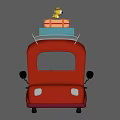 Red Toy Car with Suitcases and Yellow Duck Toy on Roof