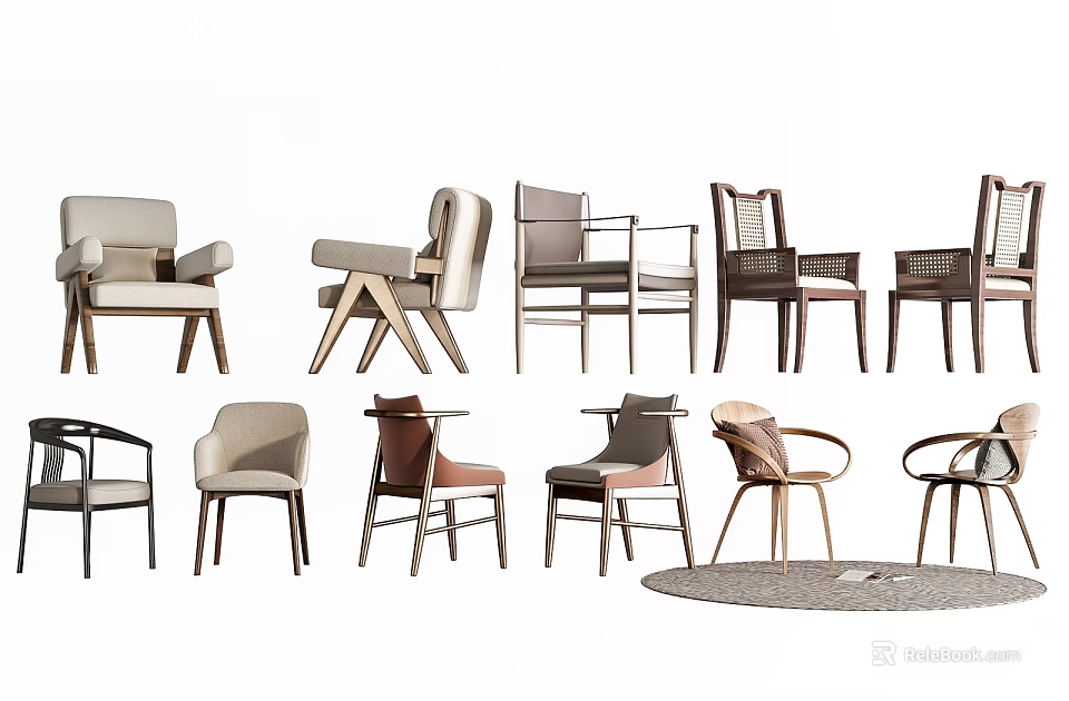 Stylish Leisure Chairs With Various Modern Designs Wooden Frames And Comfortable Cushions 3d model 
