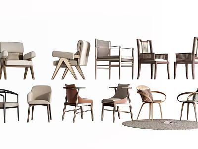 Stylish Leisure Chairs With Various Modern Designs Wooden Frames And Comfortable Cushions 3d model